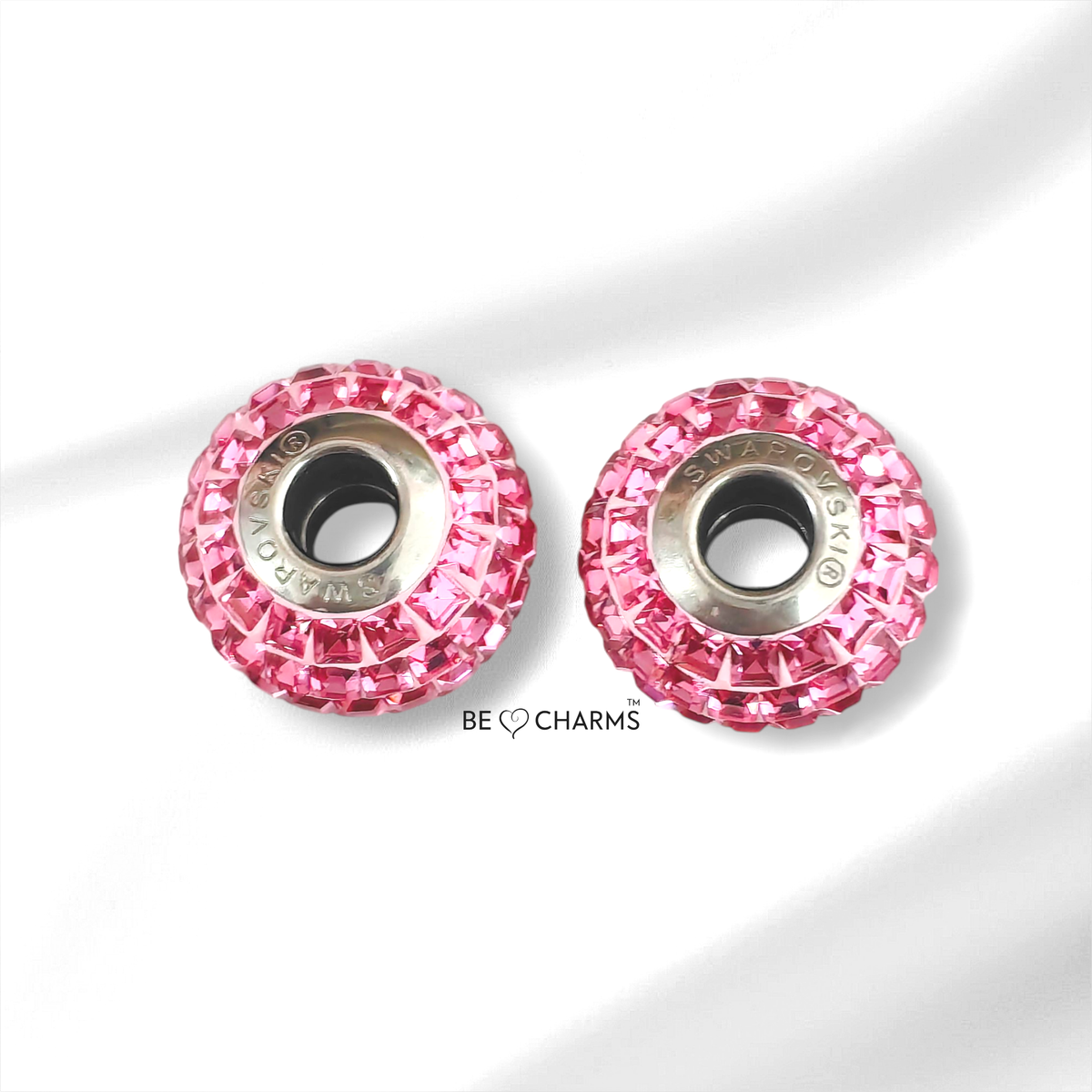 Par de charms swarovski rose corte esmeralda redondo