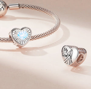 Charm fijo hermoso corazón de novios dos vistas