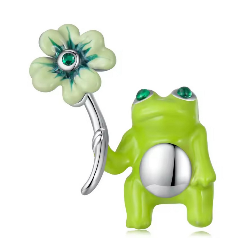Charm hermosa rana con flor