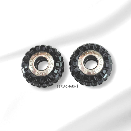 Par de charms swarovski negro corte esmeralda redondo