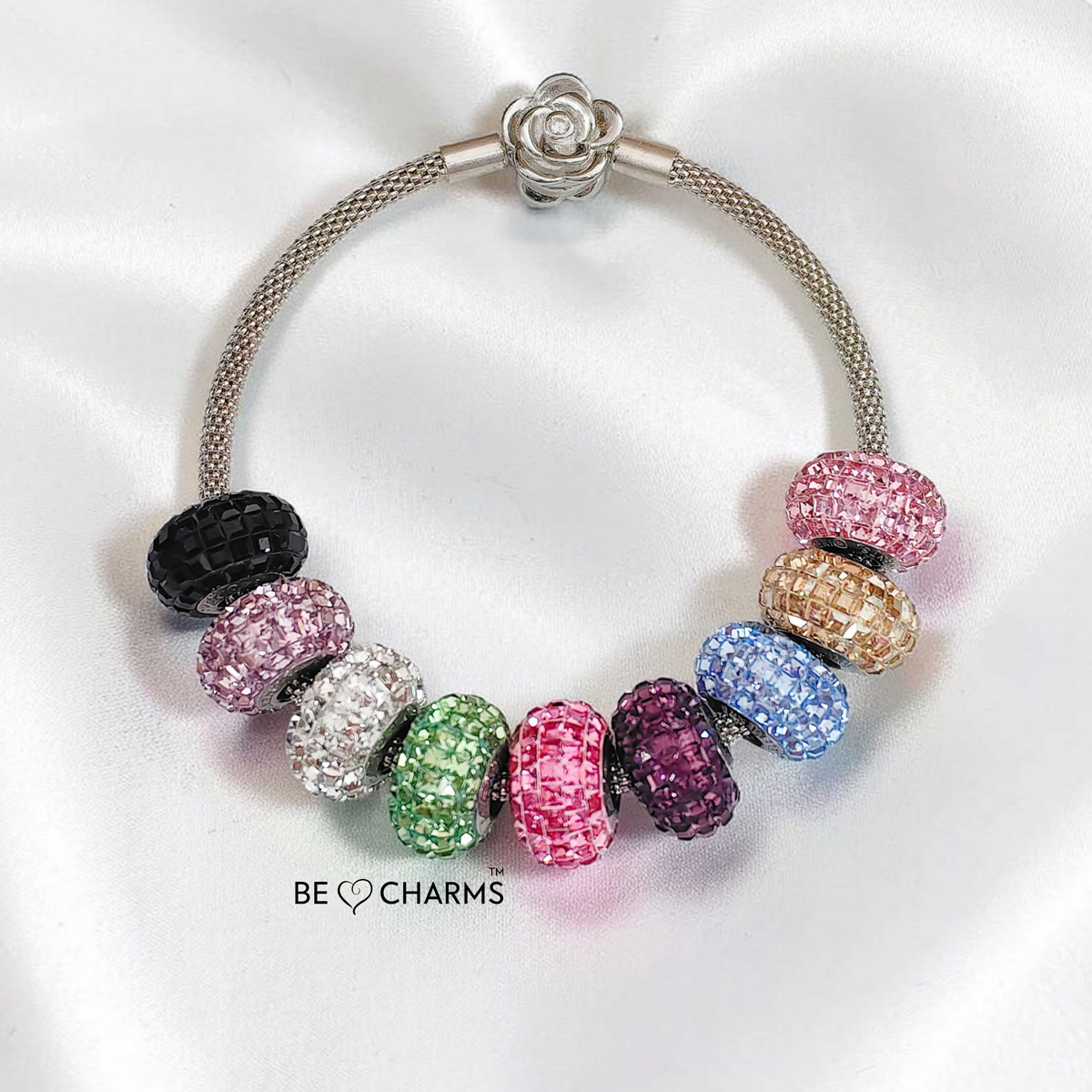 Par de charms swarovski rose corte esmeralda redondo