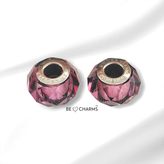 Par de charms swarovski amatista facetado redondo