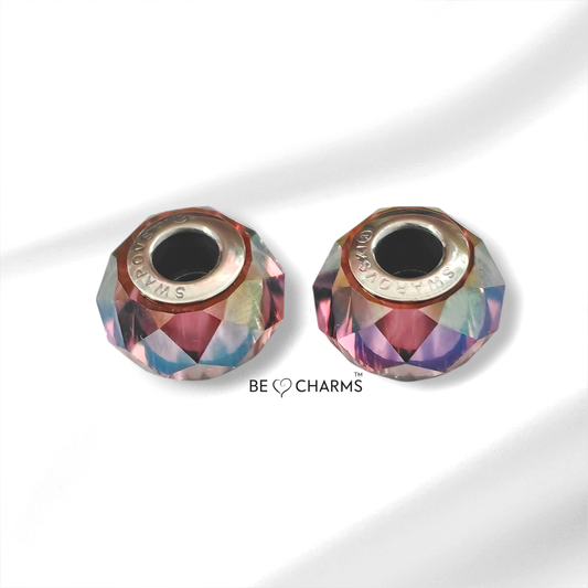 Par de charms swarovski amatista tornasol facetado redondo