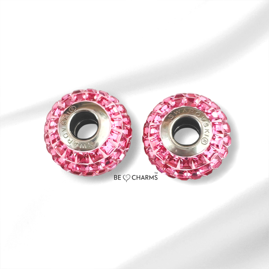 Par de charms swarovski rose corte esmeralda redondo