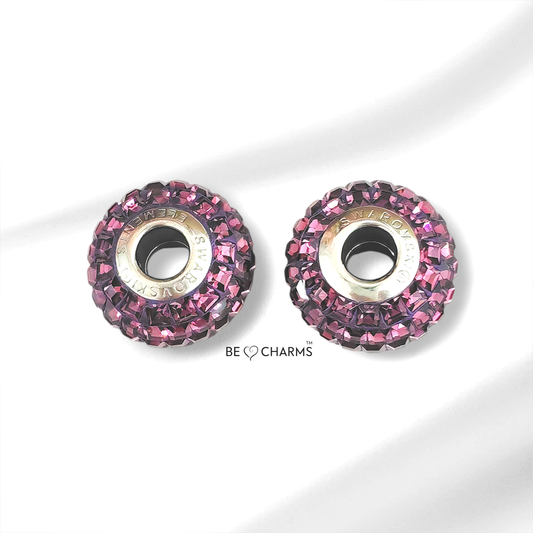 Par de charms swarovski amatista corte esmeralda redondo