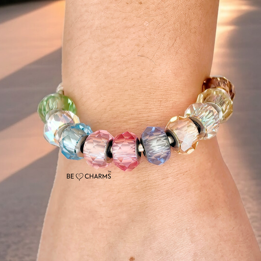 Par de charms swarovski verde tornasol facetado redondo