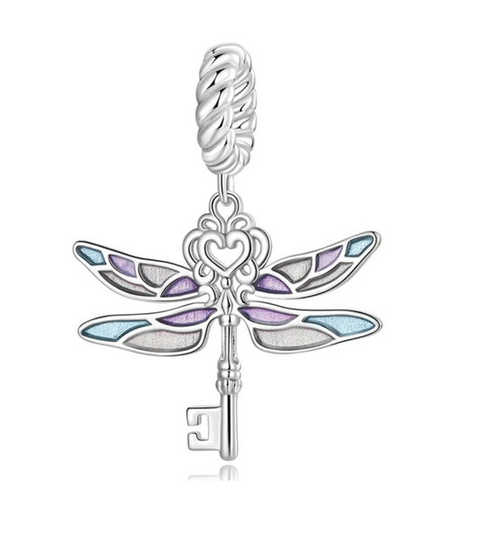 Hermoso charm llave de libélula esmaltada