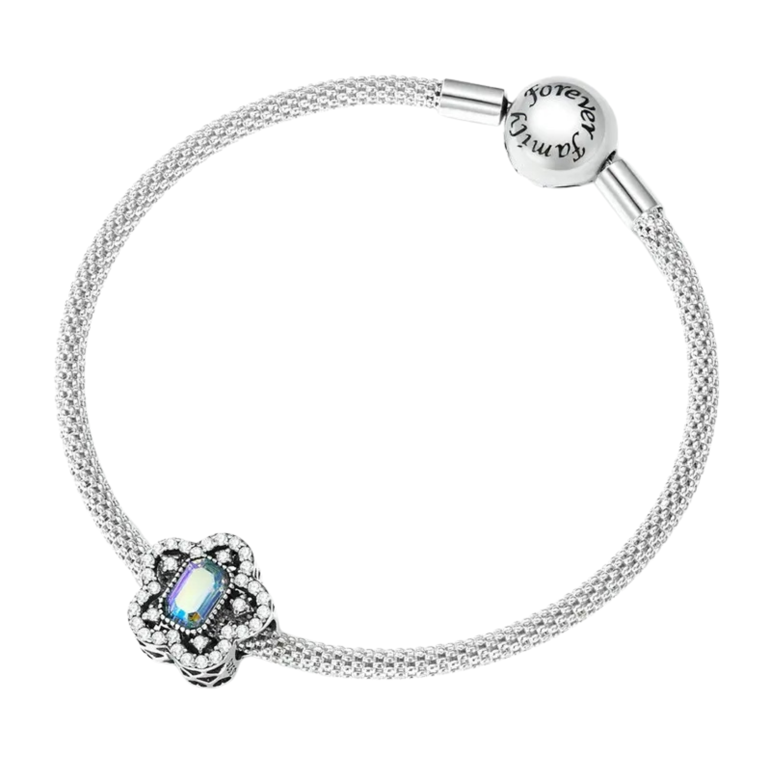 Charm fijo flor pavé con cristal tornasol