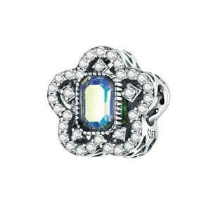 Charm fijo flor pavé con cristal tornasol