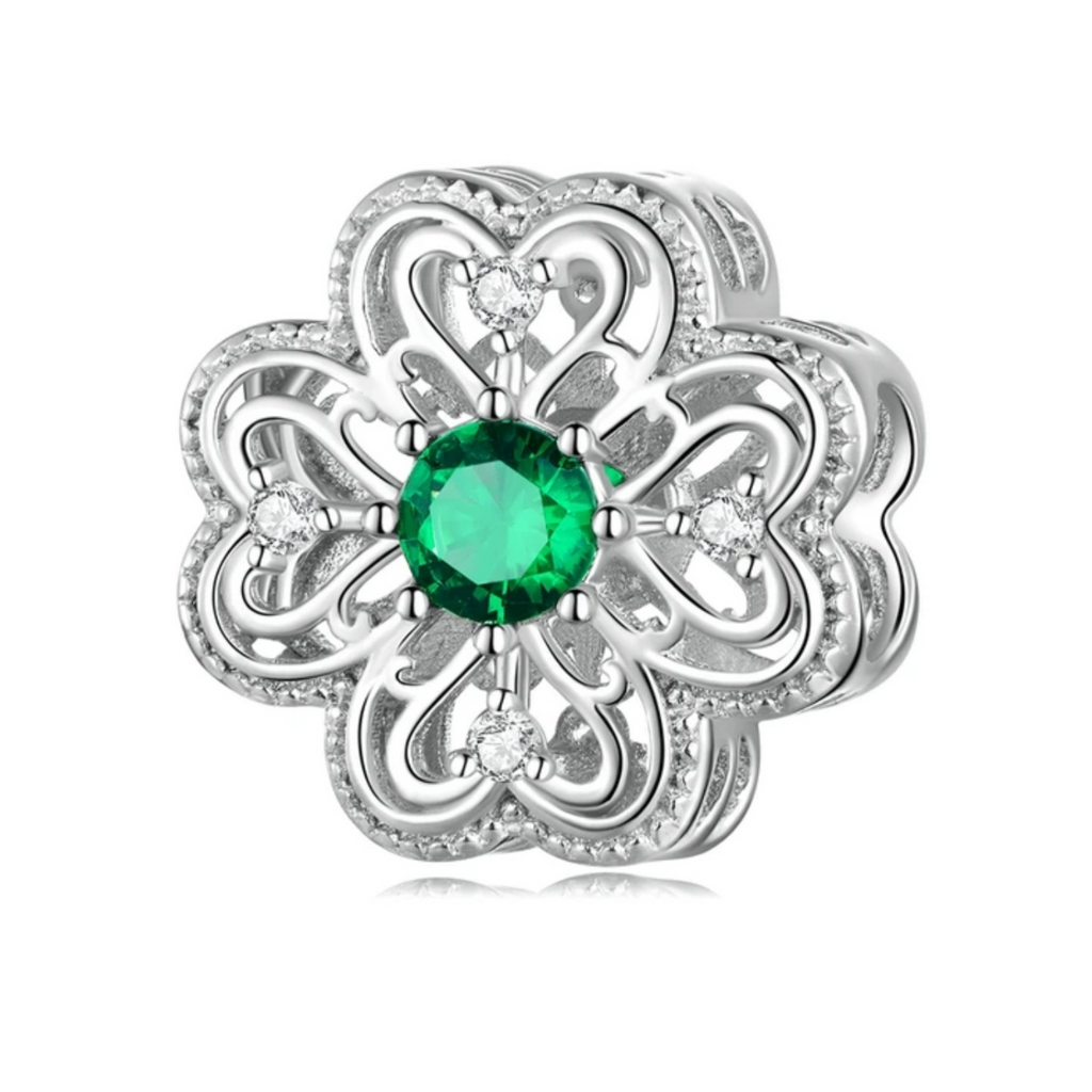 Charm fijo trébol vintage con pavé esmeralda
