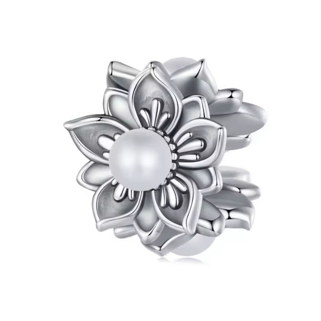 Charm majestuosa flor con perla