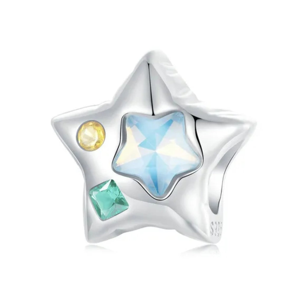 Charm fijo hermosa estrella con pavés estrellas pequeñas