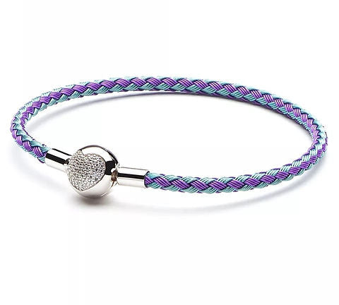 Pulsera de alambre tejido bicolor lila-acqua