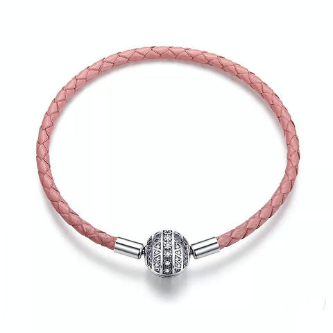 Brazalete de cuero rosa con pavés