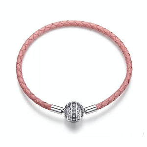Brazalete de cuero rosa con pavés